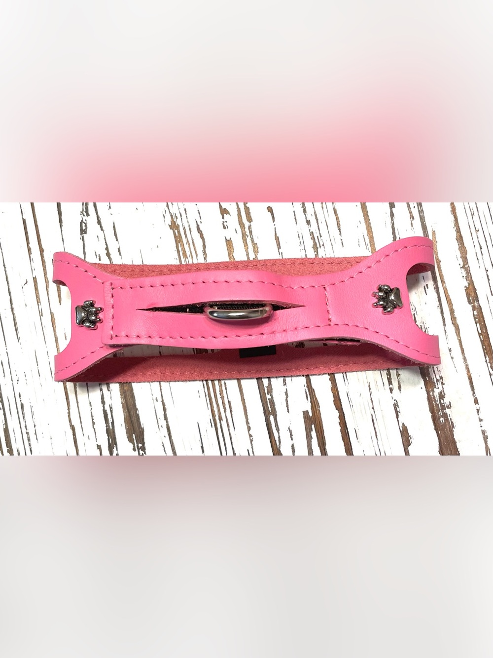 Bright Pink Leather Step-in Dog Harness with Silver Paw Accents 16 inches